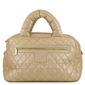 CHANEL Gold Lambskin Leather Boston Bag